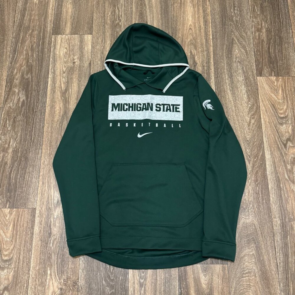 Nike Michigan State Hoodie Men's Medium Green Dri-Fit Basketball Center Swoosh